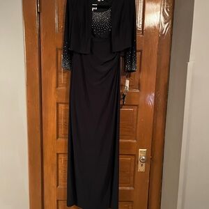 Oleg Cassini Navy Blue Long Dress with Silver/Blue Metallic Accents Size 4